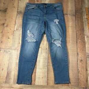 Morgan & Walker Distressed Skinny Blue Jeans Womens 14 Stretch Denim Mid Rise